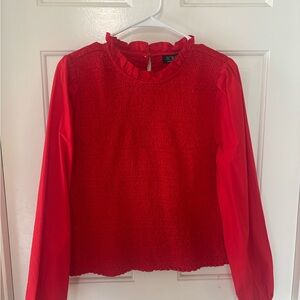 J. Crew Vibrant Red Smocked Blouse - New w/ Tags